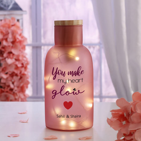 Love Glows Personalized Bottle With LED Light - Frosted Pink