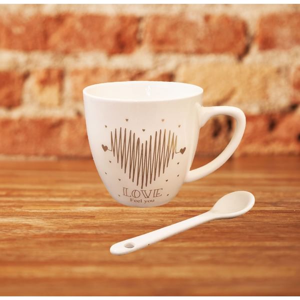 Love Mug And Spoon Set - Gold