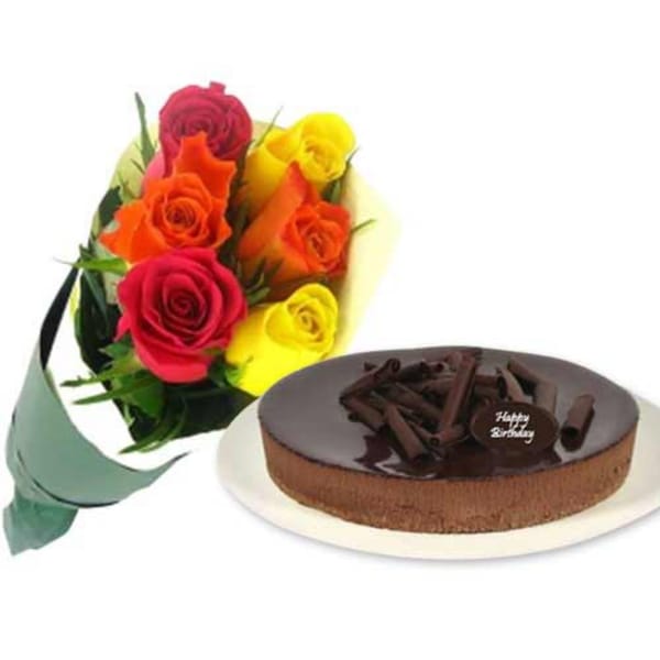 Lovely Roses And Choco Cheesecake Combo For Valentine's Day