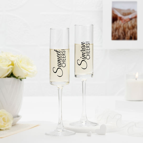Lover's Cheers Personalized Couples Champagne Glasses