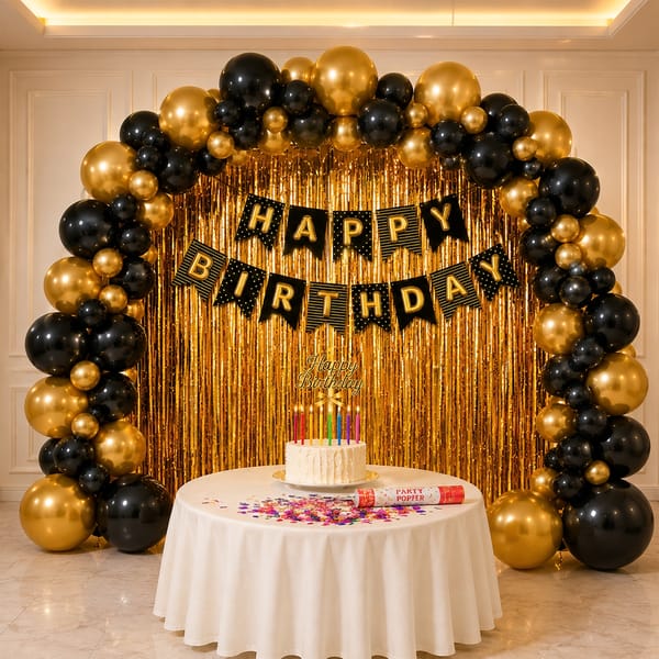 Luxe Black & Gold Birthday Party Decor & Celebration Kit - 58 pcs