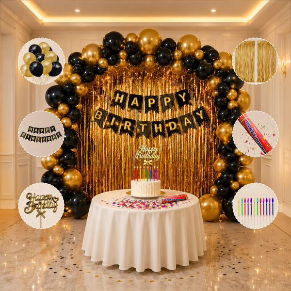 Luxe Black & Gold Birthday Party DIY Decor & Celebration Kit - 58 pcs