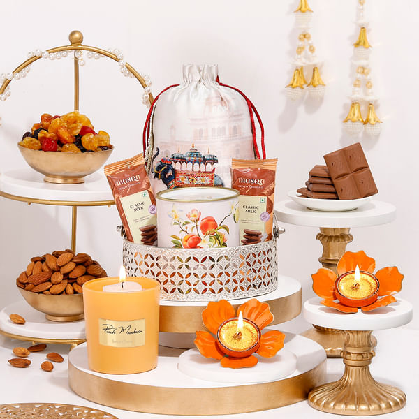 Luxury Diwali Hamper in Silver Plated Basket