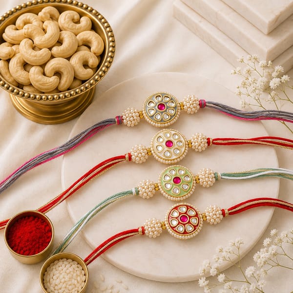 Luxury Pearl Kundan Rakhi Combo with Cashews