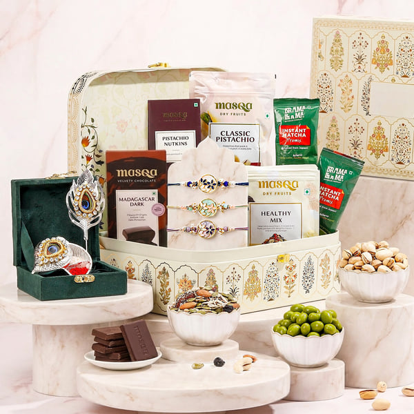 Luxury Rakhi Gift Hamper with Dry Fruits & Chocolates