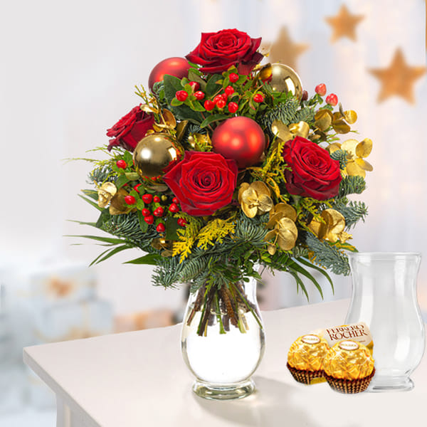 Magic Winter bouquet with vase & 2 Ferrero Rocher
