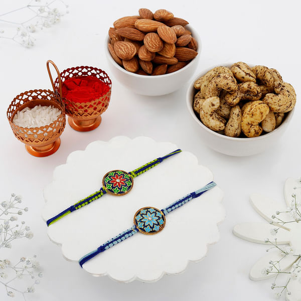 Meena Macrame Rakhi Set Of 2 With Dry Fruits