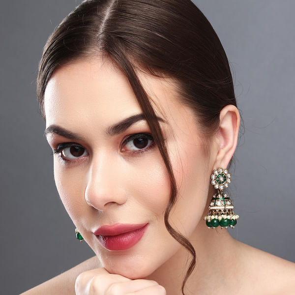 Meenakari Grace Gold Plated Jhumkas - Green