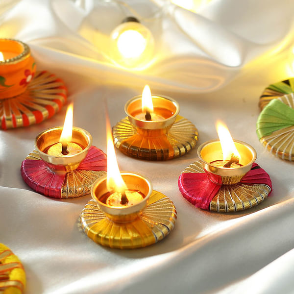 Metal Diya Set with Gota Work