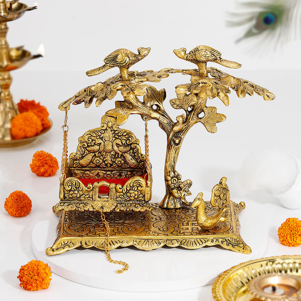 Metal Oxidized Peacock On Tree Krishna Jhula