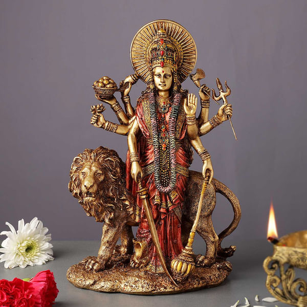 Metal Toned Standing Durga Maa Idol