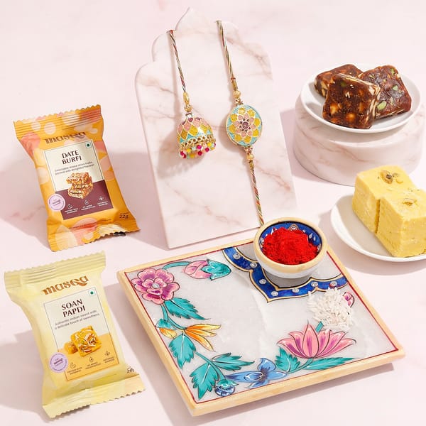 Metallic Floral Bhaiya Bhabhi Rakhi Hamper