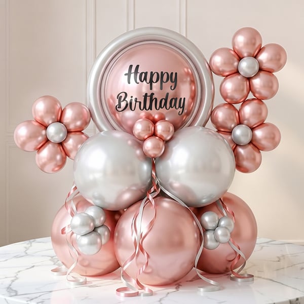 Metallic Pink Happy Birthday Balloon Bouquet