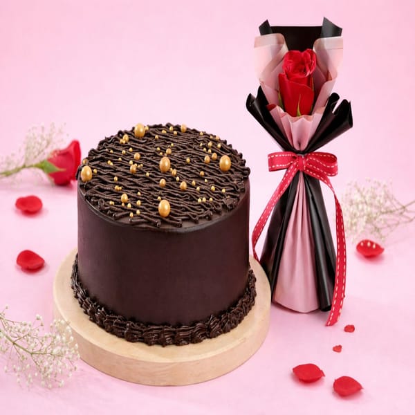 Midnight Truffle Cake (450 Gm) Single Red Rose