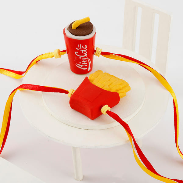 Mini Coke and Fries Eraser Rakhi For Kids Set Of 2