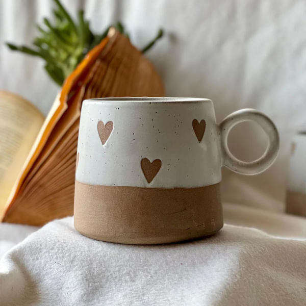 Minimal Beige Brown Heart Ceramic Mug