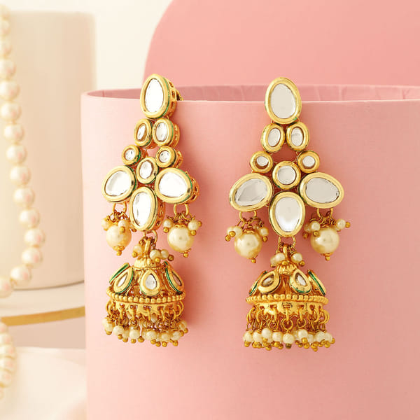 Modern Kundan Jhumka Earrings