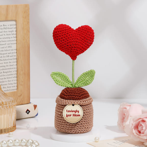 Mom's Forever Love Crochet Heart Pot