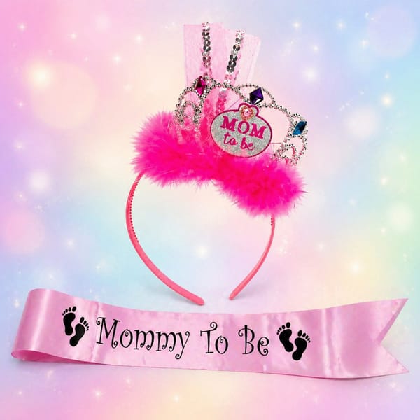 Mom-To-Be Party Crown and Sash Set for Baby Shower