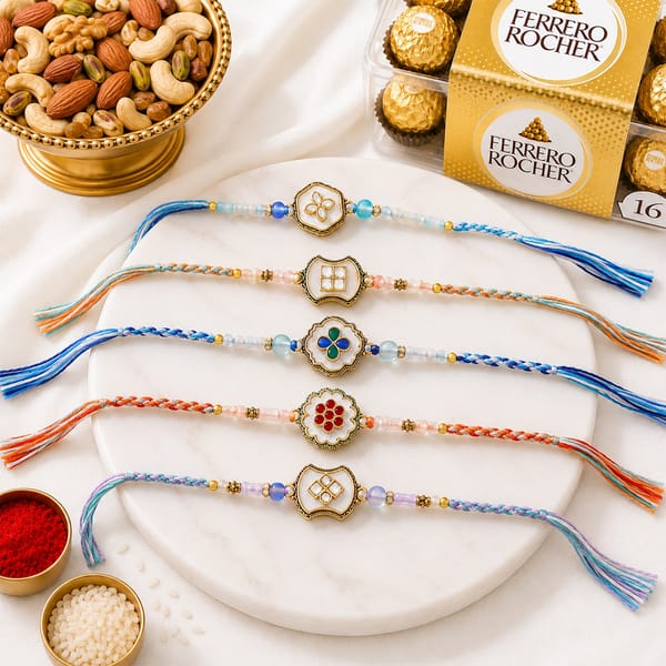 Mother of Pearl Kundan Rakhi with Sweet Delights