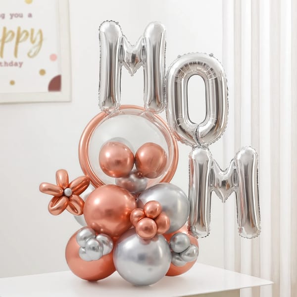 Mother's Day Balloon Decor with Metallic Flower Accents