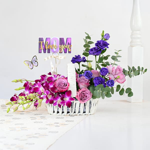 Mother's Day Orchid & Rose Basket Arrangement