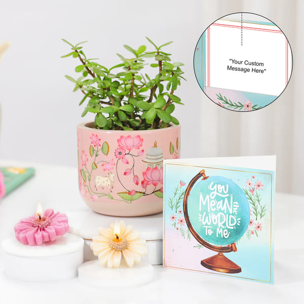 Mother's Day Personalized Jade Plant and Candle Gift Set