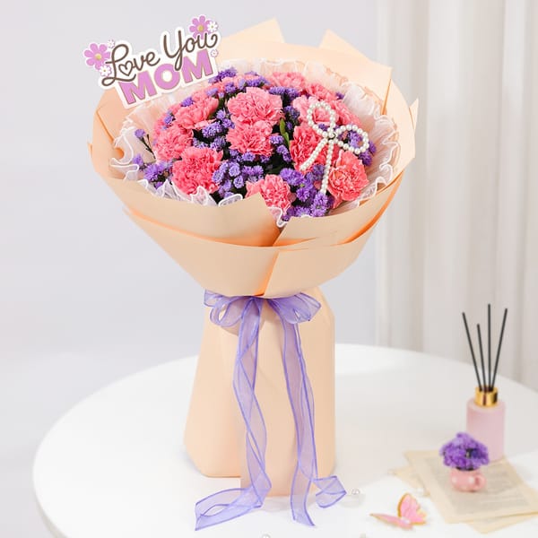 Mother's Day Pink Carnation & Purple Daisy Bouquet