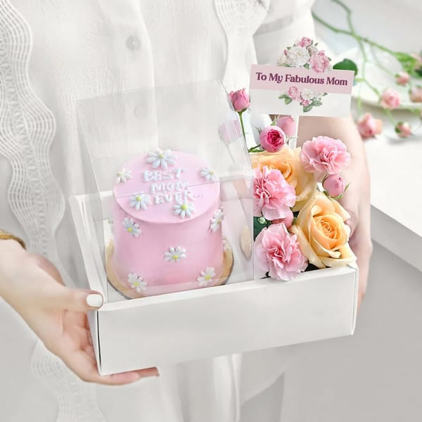 Mother's Day Pink Delight Cake & Roses Hamper