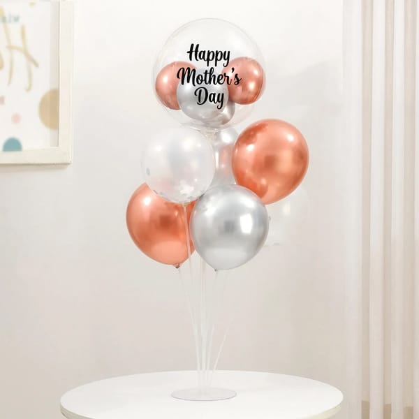 Mother's Day Silver & Rose Gold Metallic Balloon Arrangement