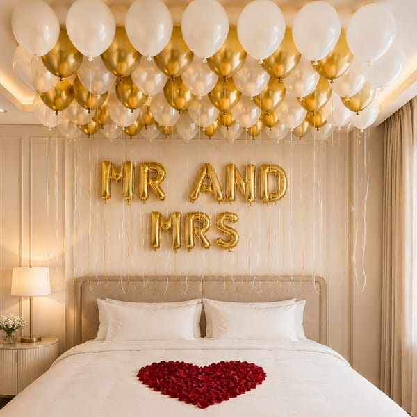 Mr and Mrs Balloon and Flower Arrangement