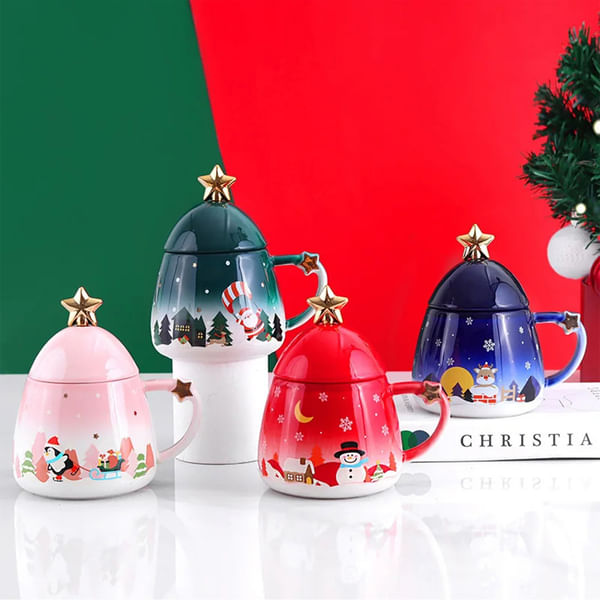 Mug With Lid And Star Stirer - Assorted - Single Piece