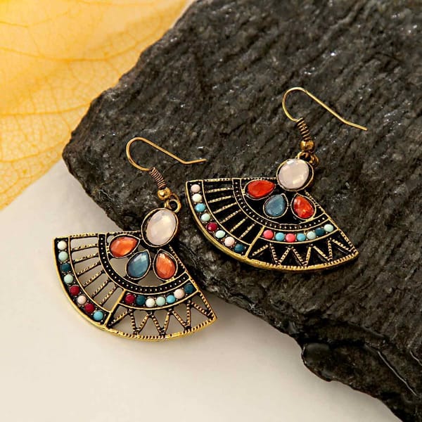Multi colored Stone Studded Metal Earrings