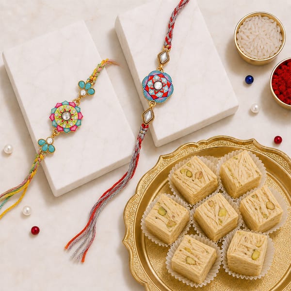 Multicolor Meenakari Rakhi with Soan Papdi