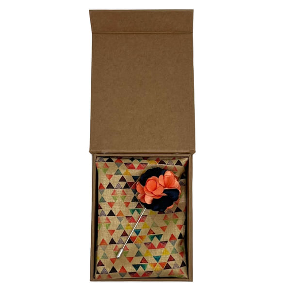 Multicolour Pocket Square And Lapel Pin Combo