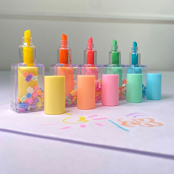 Nail Polish-Shaped Highlighters - Assorted - Set Of 5