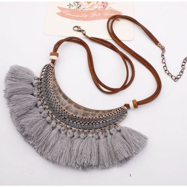 Necklace - Thread Tassels - Silver - Single Piece - Juju Joy