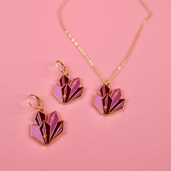 Necklace With Earrings - Amethyst Cluster