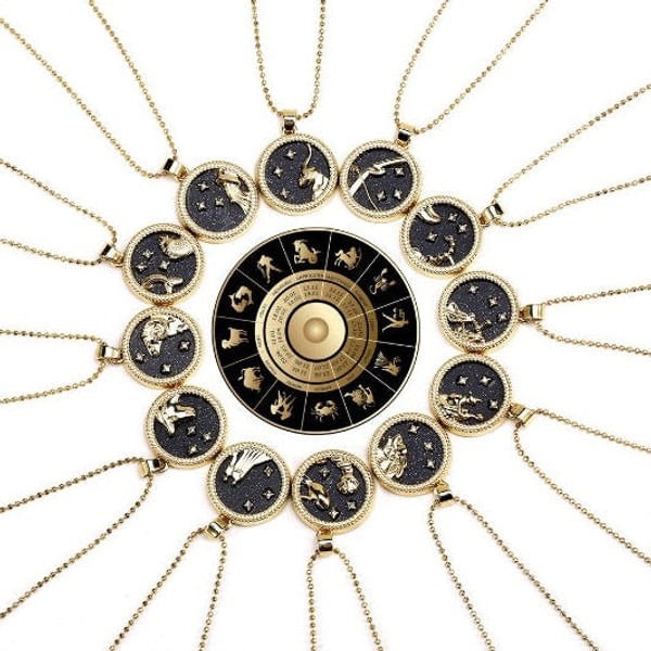 Necklace - Zodiac Sign - Black And Gold - Single Piece