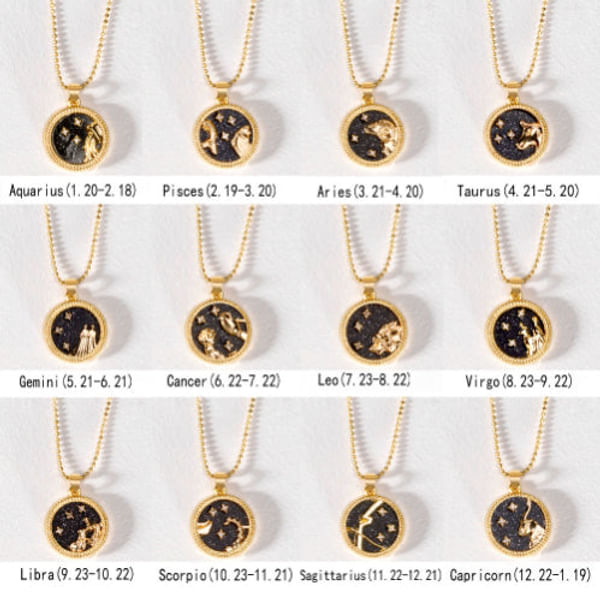 Necklace - Zodiac Sign - Black And Gold - Single Piece