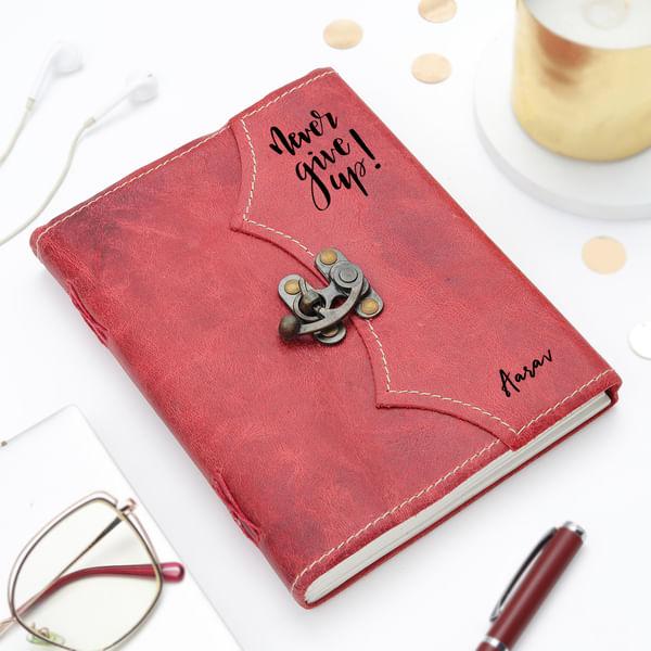 Never Give Up - Personalized Leather Diary