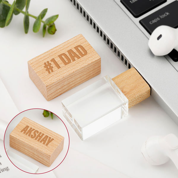No1 Dad Personalized Wooden Crystal Pen Drive