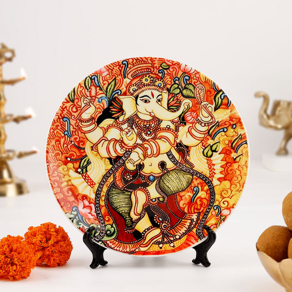 Nritya Ganapati Ceramic Plate With Stand