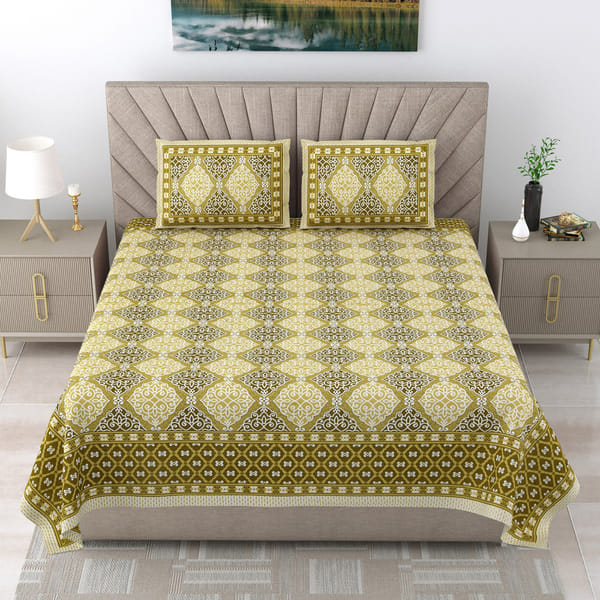 Olive Green Traditional Bed Sheet Set