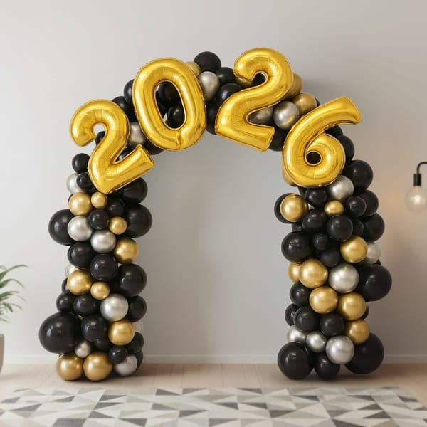 Opulent Midnight 2026 Balloon Arch Decor