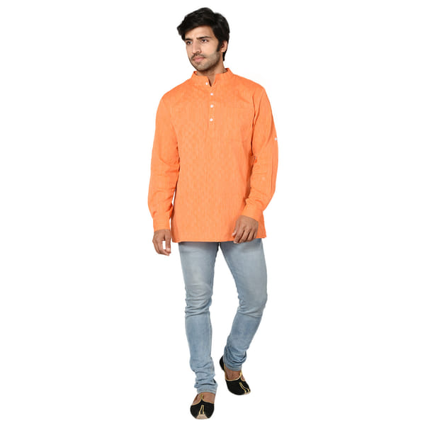 Orange Cotton Short Kurta For Men