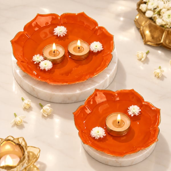Orange Lotus Urli - Set of 2