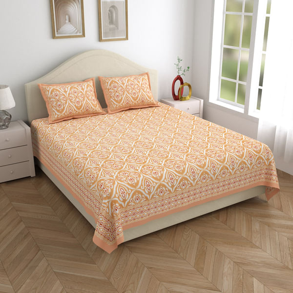 Orange Spark Double Bedsheet And Pillow Cover Set