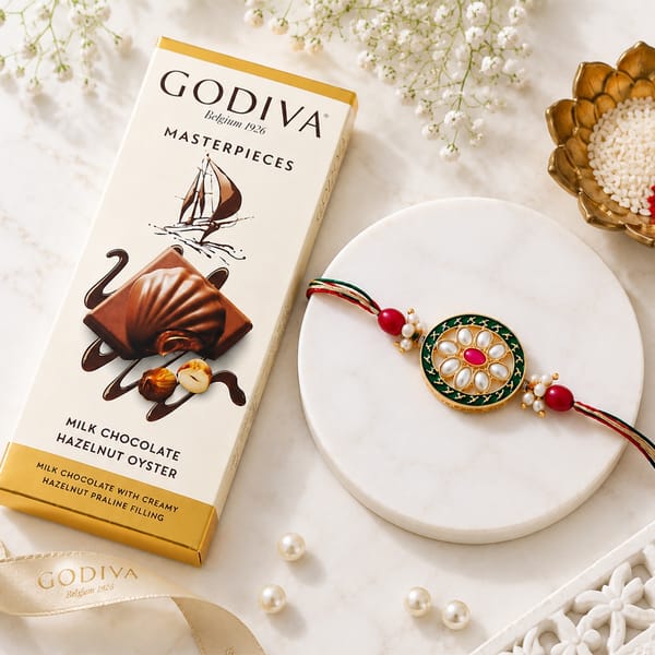 Oval Kundan Rakhi with Godiva Chocolate