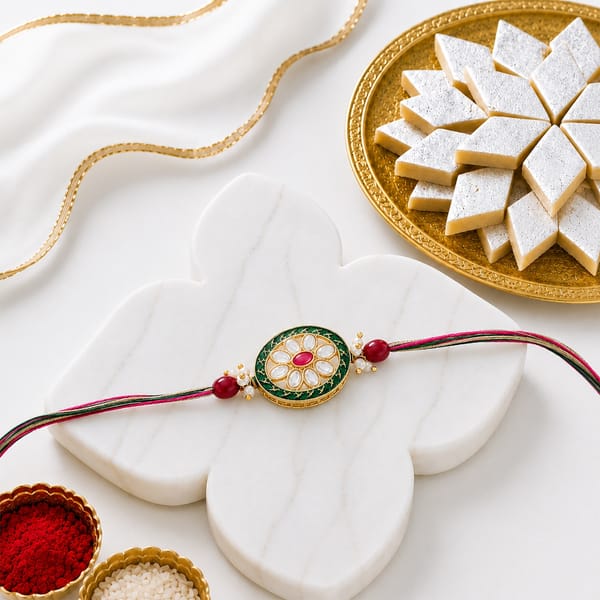 Oval Kundan Rakhi with Kaju Katli